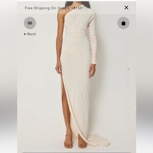 KHY Asymmetrical Side Cinch Long Sleeve Frilly Maxi Dress